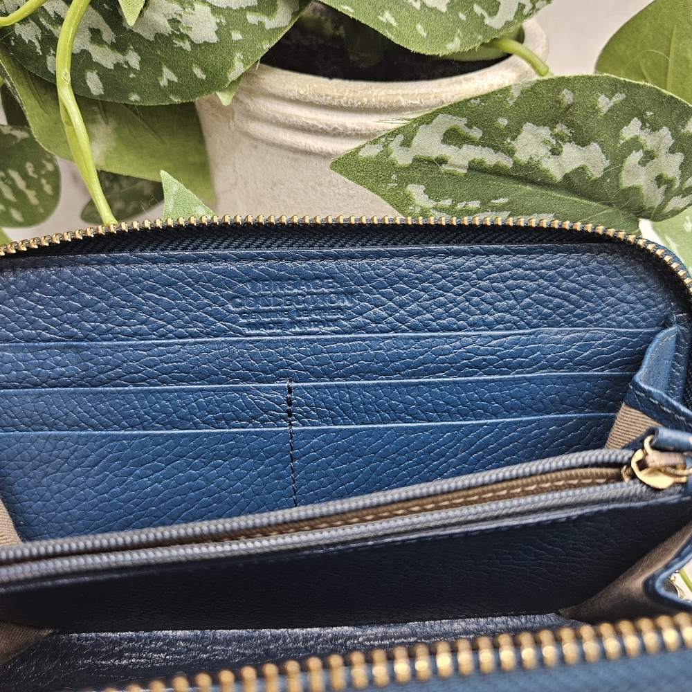 Versace Collection Medusa Blue gold Leather zip around Wallet 1 zippered pocket - Picture 7 of 10